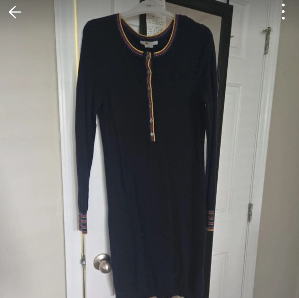 Boden Dark Blue Sweater Dress with Striped Cuffs